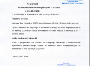 Komunikat Rekrutacja I Etap